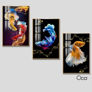 Tranh cá nghệ thuật | Bộ 3 tranh treo cầu thang | Mã T0265 | Oca