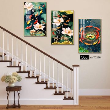 Alternative view of Cá chép trông trăng | Bộ 3 tranh treo cầu thang | Mã T0268 | Oca