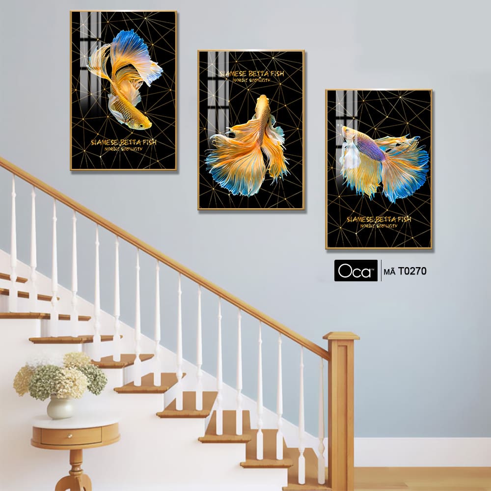 Cá betta | Bộ 3 tranh treo cầu thang | Mã T0270 | Oca - Ảnh 4