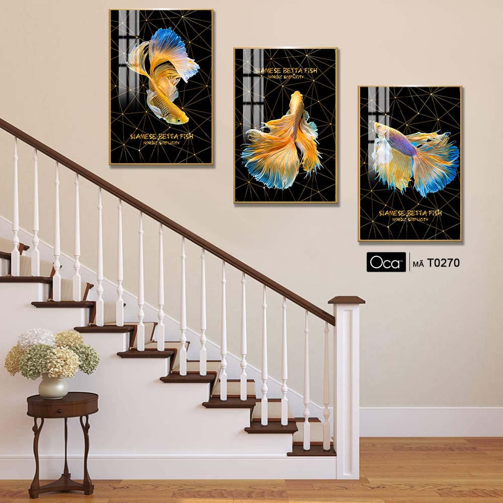 Cá betta | Bộ 3 tranh treo cầu thang | Mã T0270 | Oca - Ảnh 2