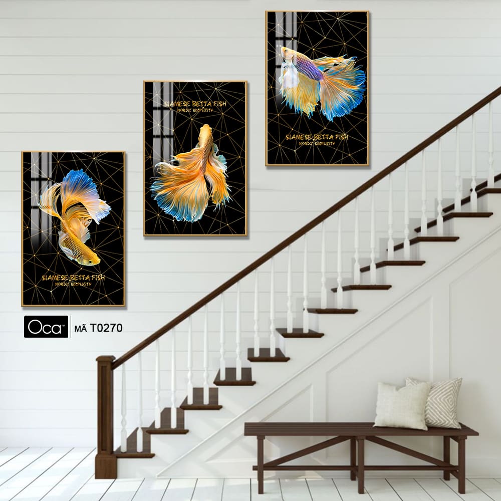 Cá betta | Bộ 3 tranh treo cầu thang | Mã T0270 | Oca - Ảnh 3