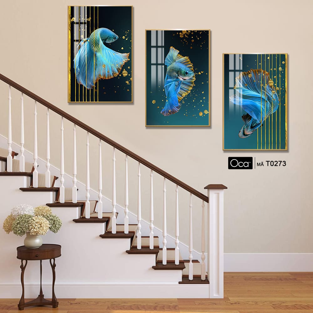 Cá nghệ thuật | Bộ 3 tranh treo cầu thang | Mã T0273 | Oca - Ảnh 2