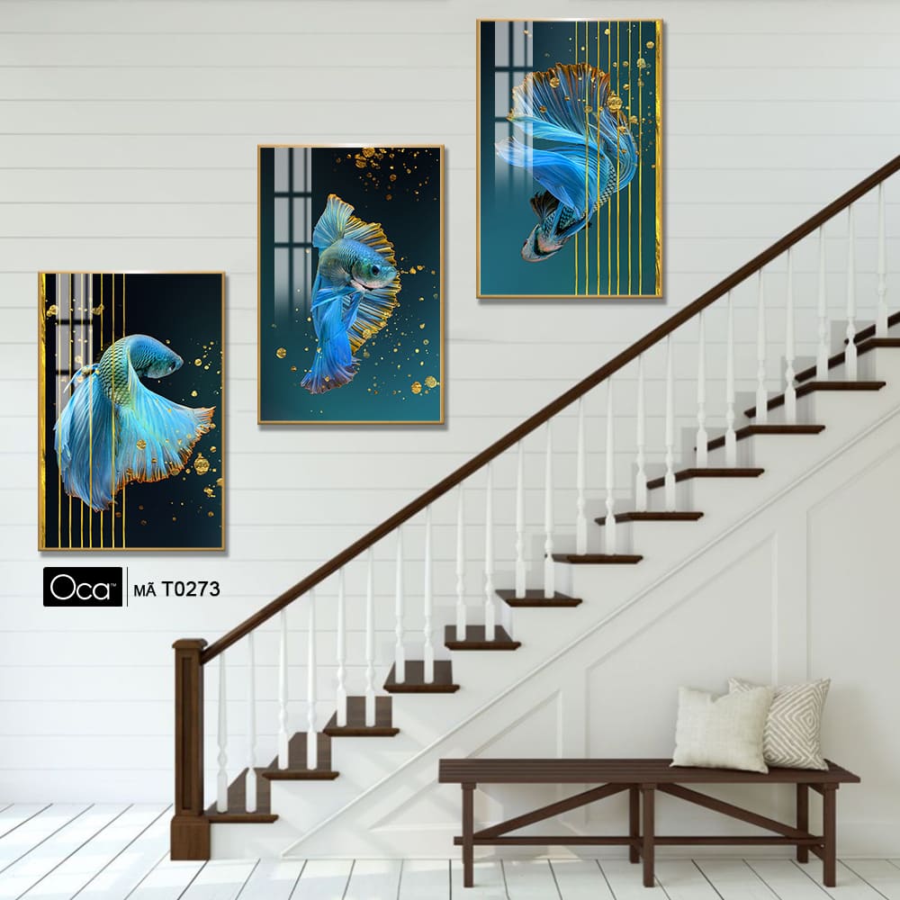 Cá nghệ thuật | Bộ 3 tranh treo cầu thang | Mã T0273 | Oca - Ảnh 4
