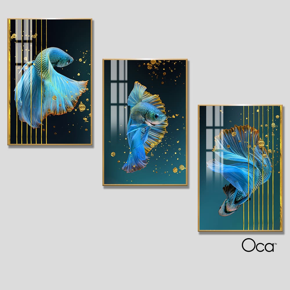 Cá nghệ thuật | Bộ 3 tranh treo cầu thang | Mã T0273 | Oca