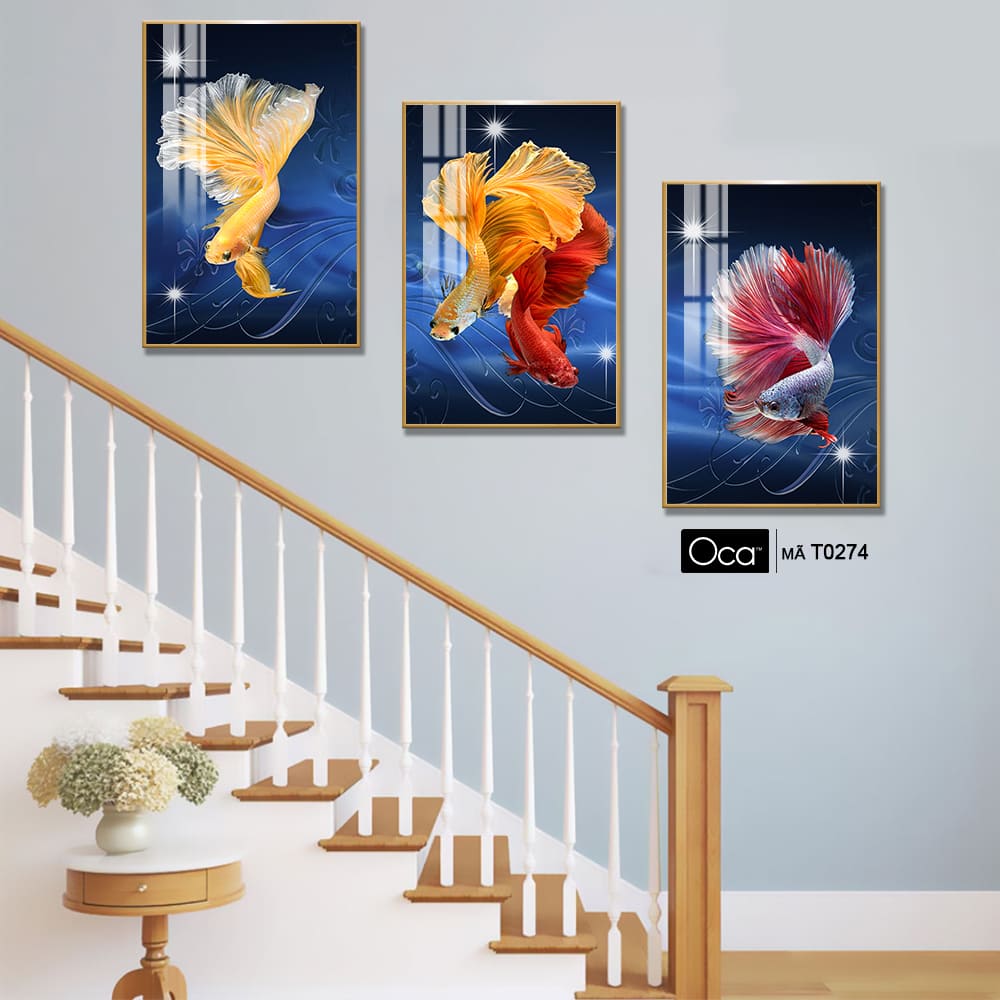 Cá nghệ thuật | Bộ 3 tranh treo cầu thang | Mã T0274 | Oca - Ảnh 4