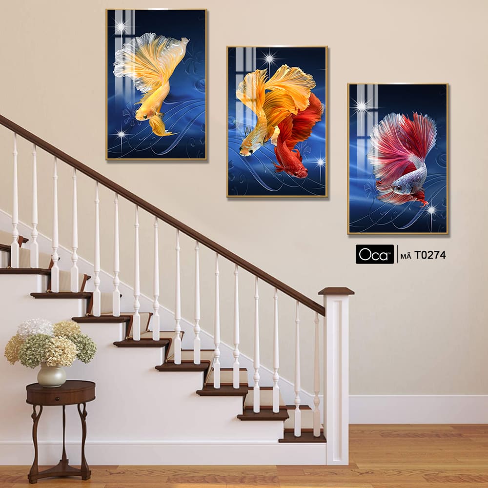 Cá nghệ thuật | Bộ 3 tranh treo cầu thang | Mã T0274 | Oca - Ảnh 3
