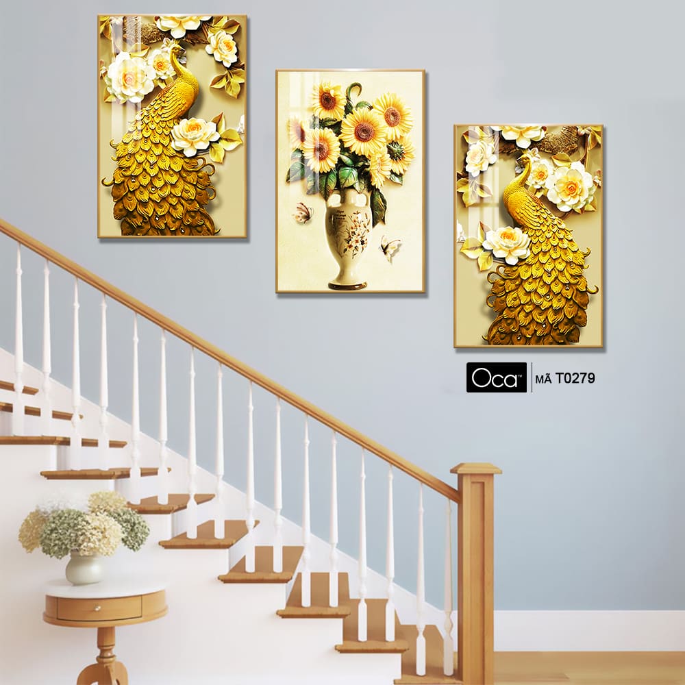Đôi công uyên ương | Bộ 3 tranh treo cầu thang | Mã T0279 | Oca - Ảnh 3