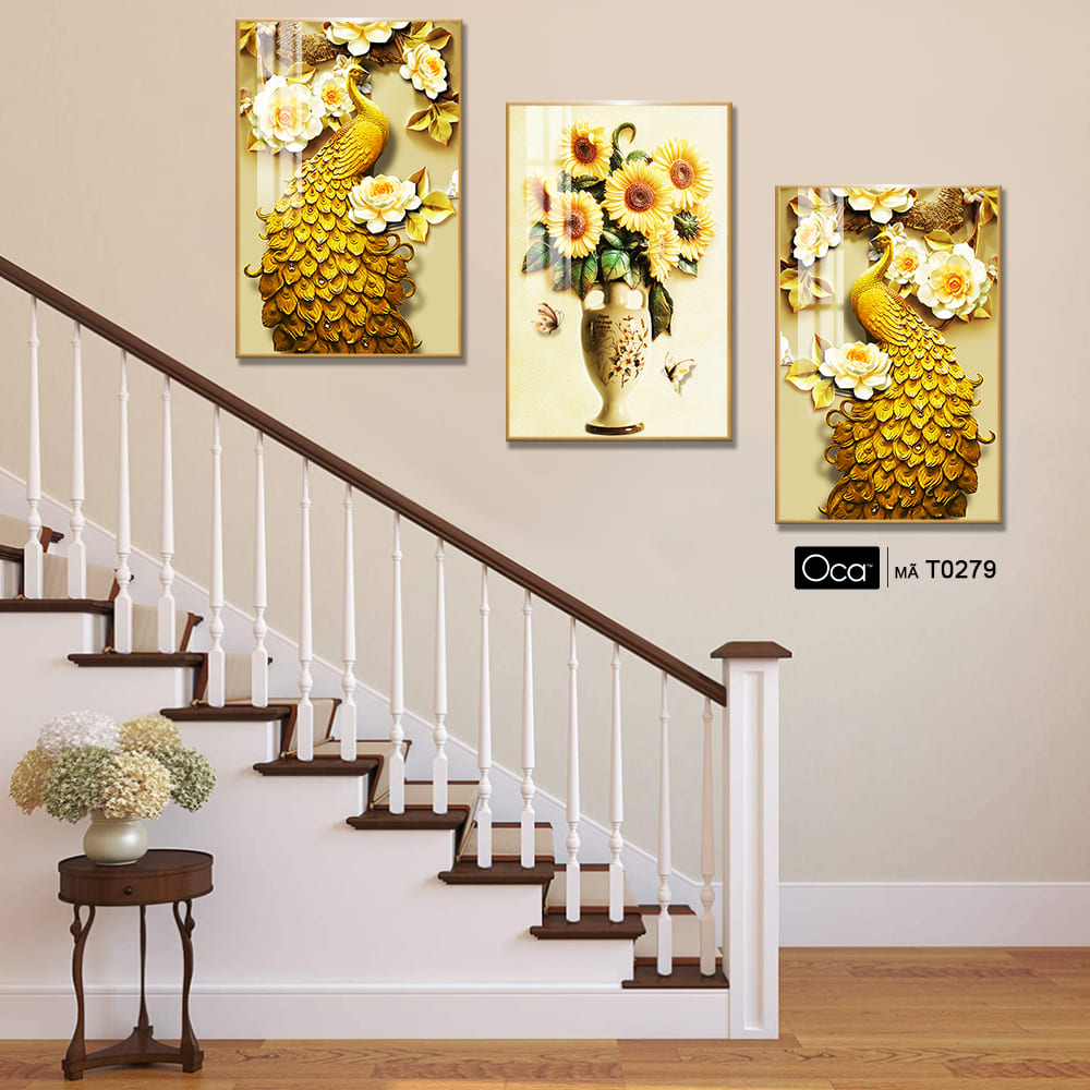 Đôi công uyên ương | Bộ 3 tranh treo cầu thang | Mã T0279 | Oca - Ảnh 4