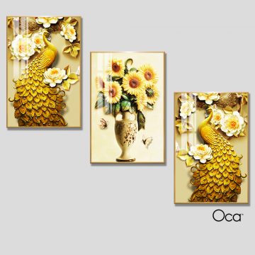 Đôi công uyên ương | Bộ 3 tranh treo cầu thang | Mã T0279 | Oca