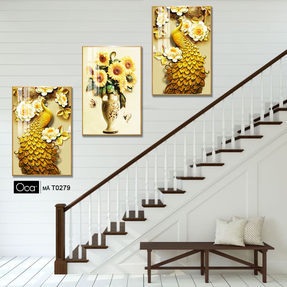 Đôi công uyên ương | Bộ 3 tranh treo cầu thang | Mã T0279 | Oca - Ảnh 2