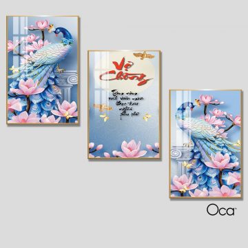 Phu thê viên mãn | Bộ 3 tranh treo cầu thang | Mã T0280 | Oca
