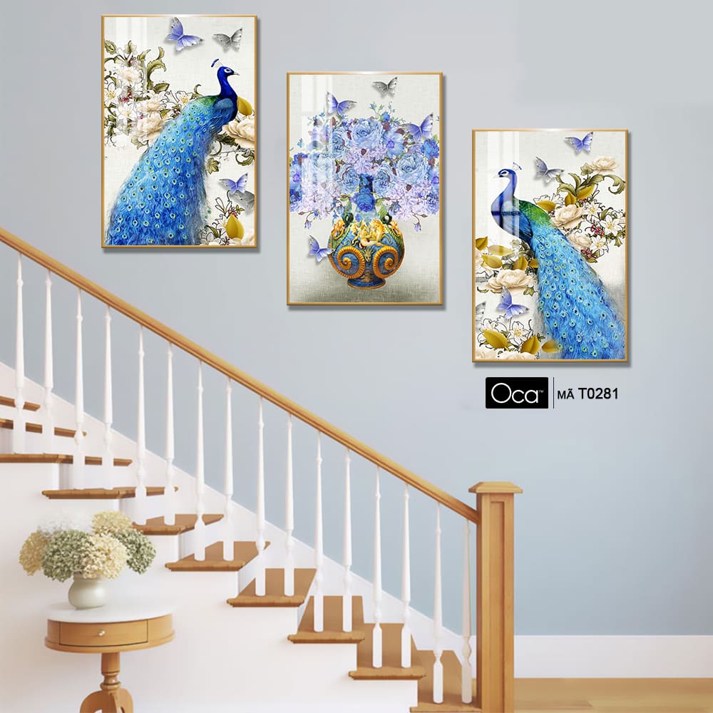 Đôi công uyên ương | Bộ 3 tranh treo cầu thang | Mã T0281 | Oca - Ảnh 3