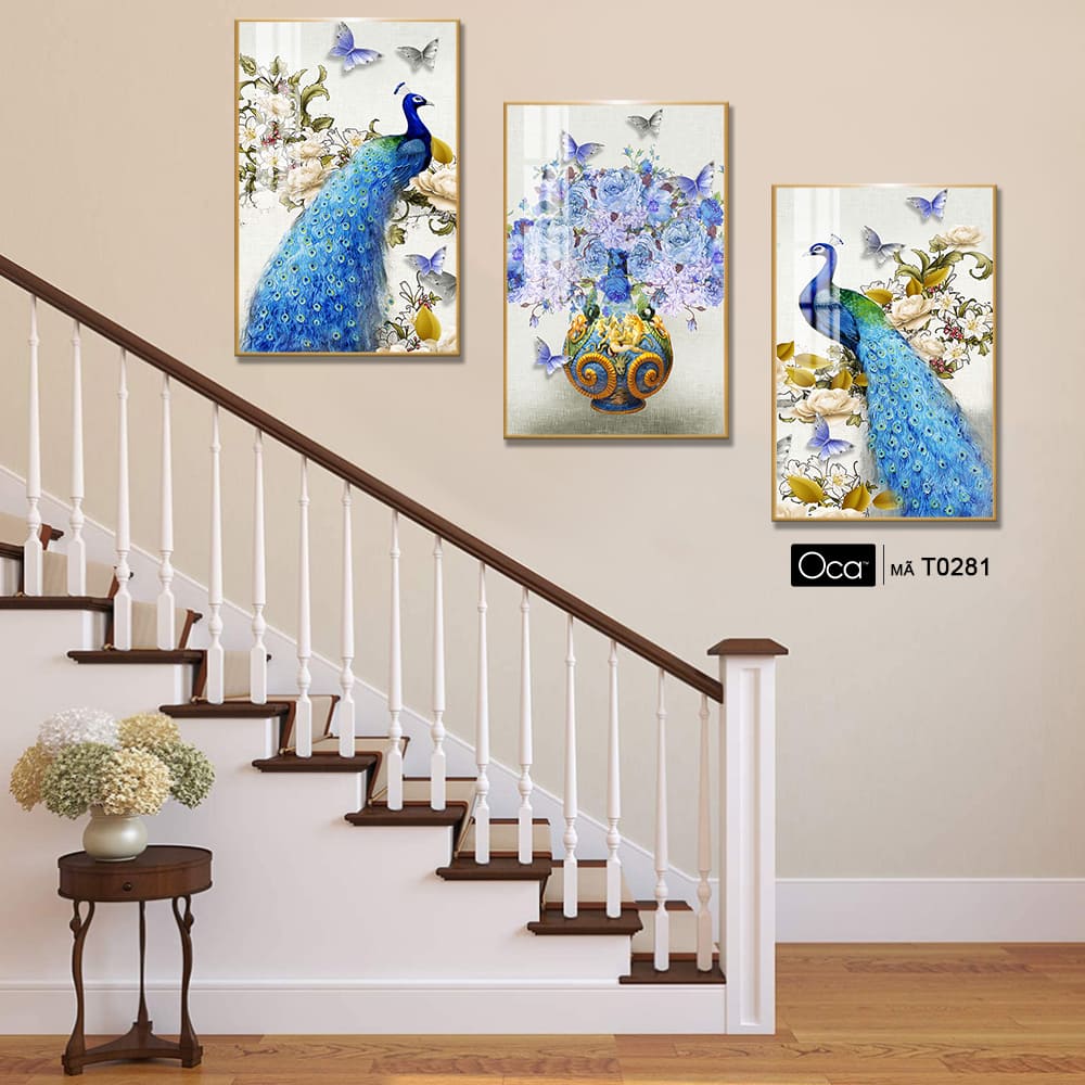 Đôi công uyên ương | Bộ 3 tranh treo cầu thang | Mã T0281 | Oca - Ảnh 4