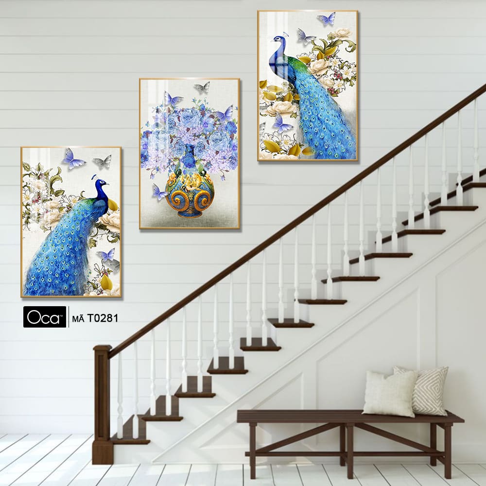 Đôi công uyên ương | Bộ 3 tranh treo cầu thang | Mã T0281 | Oca - Ảnh 2