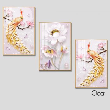 Đôi công uyên ương | Bộ 3 tranh treo cầu thang | Mã T0282 | Oca