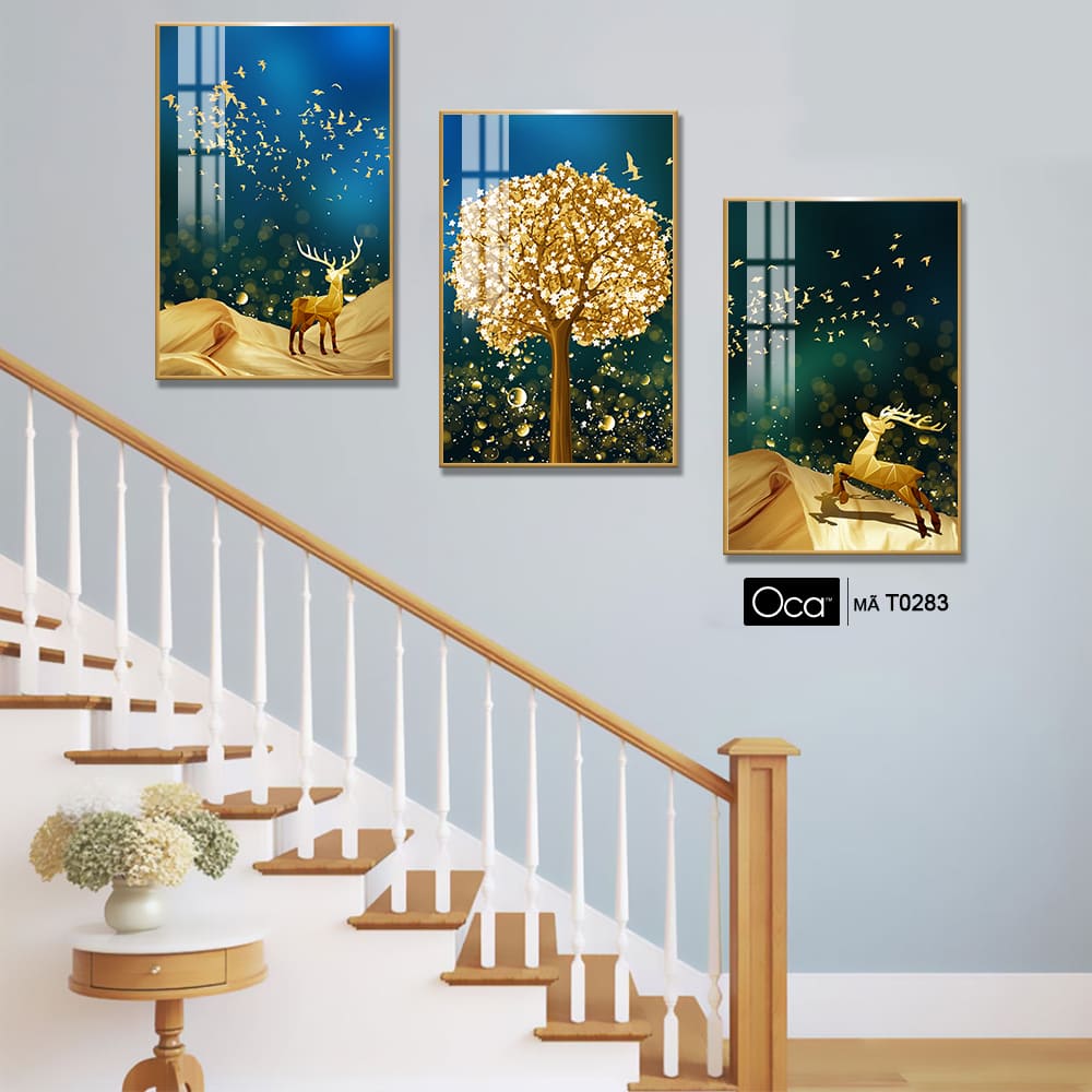 Hươu tài lộc | Bộ 3 tranh treo cầu thang | Mã T0283 | Oca - Ảnh 4