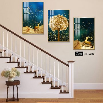 Alternative view of Hươu tài lộc | Bộ 3 tranh treo cầu thang | Mã T0283 | Oca