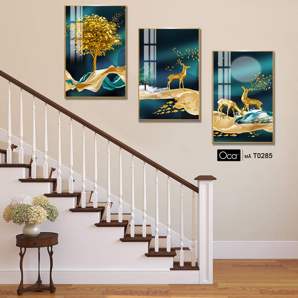 Hươu tài lộc | Bộ 3 tranh treo cầu thang | Mã T0285 | Oca - Ảnh 4