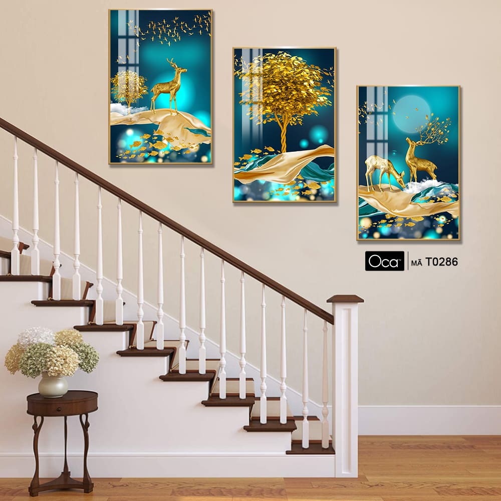 Hươu tài lộc | Bộ 3 tranh treo cầu thang | Mã T0286 | Oca - Ảnh 4