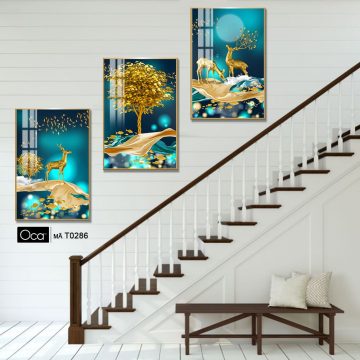Alternative view of Hươu tài lộc | Bộ 3 tranh treo cầu thang | Mã T0286 | Oca