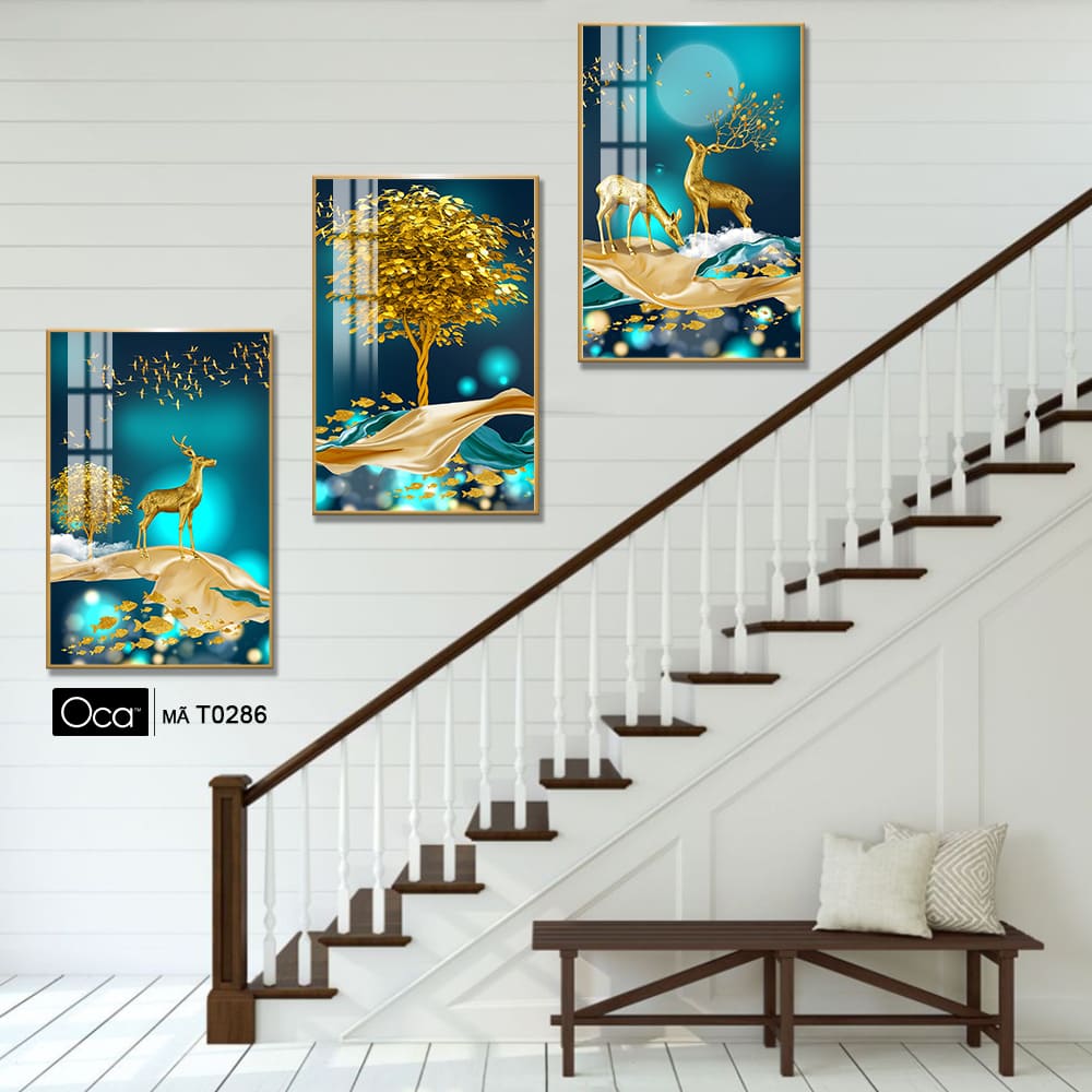 Hươu tài lộc | Bộ 3 tranh treo cầu thang | Mã T0286 | Oca - Ảnh 2