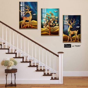 Alternative view of Hươu tài lộc | Bộ 3 tranh treo cầu thang | Mã T0287 | Oca