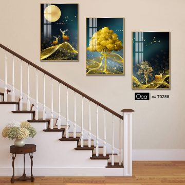 Alternative view of Hươu trong đêm trăng | Bộ 3 tranh treo cầu thang | Mã T0288 | Oca