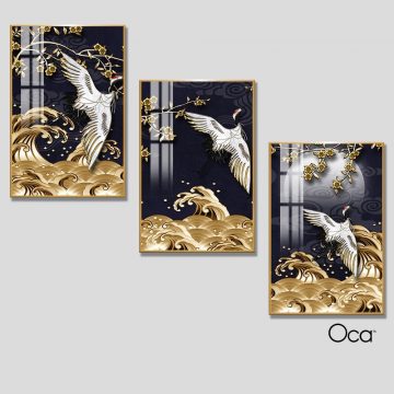 Chim hạc cất cánh | Bộ 3 tranh treo cầu thang | Mã T0292 | Oca