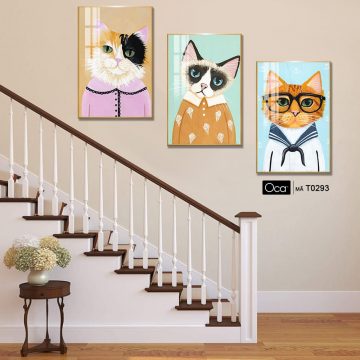 Alternative view of Chú mèo nghệ thuật | Bộ 3 tranh treo cầu thang | Mã T0293 | Oca
