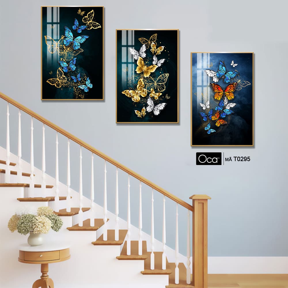 Cánh bướm nghệ thuật | Bộ 3 tranh treo cầu thang | Mã T0295 | Oca - Ảnh 4