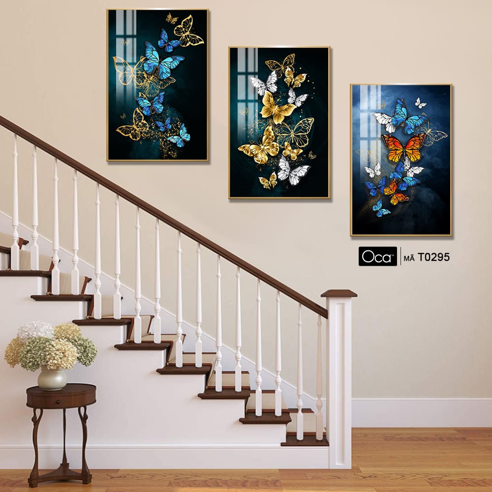 Cánh bướm nghệ thuật | Bộ 3 tranh treo cầu thang | Mã T0295 | Oca - Ảnh 2
