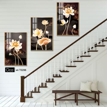 Alternative view of Hoa sen nghệ thuật | Bộ 3 tranh treo cầu thang | Mã T0296 | Oca
