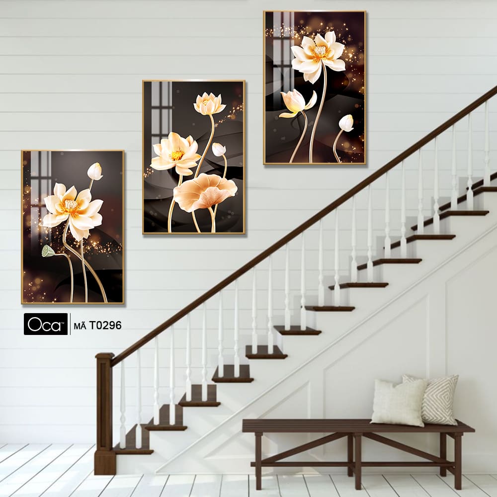 Hoa sen nghệ thuật | Bộ 3 tranh treo cầu thang | Mã T0296 | Oca - Ảnh 2