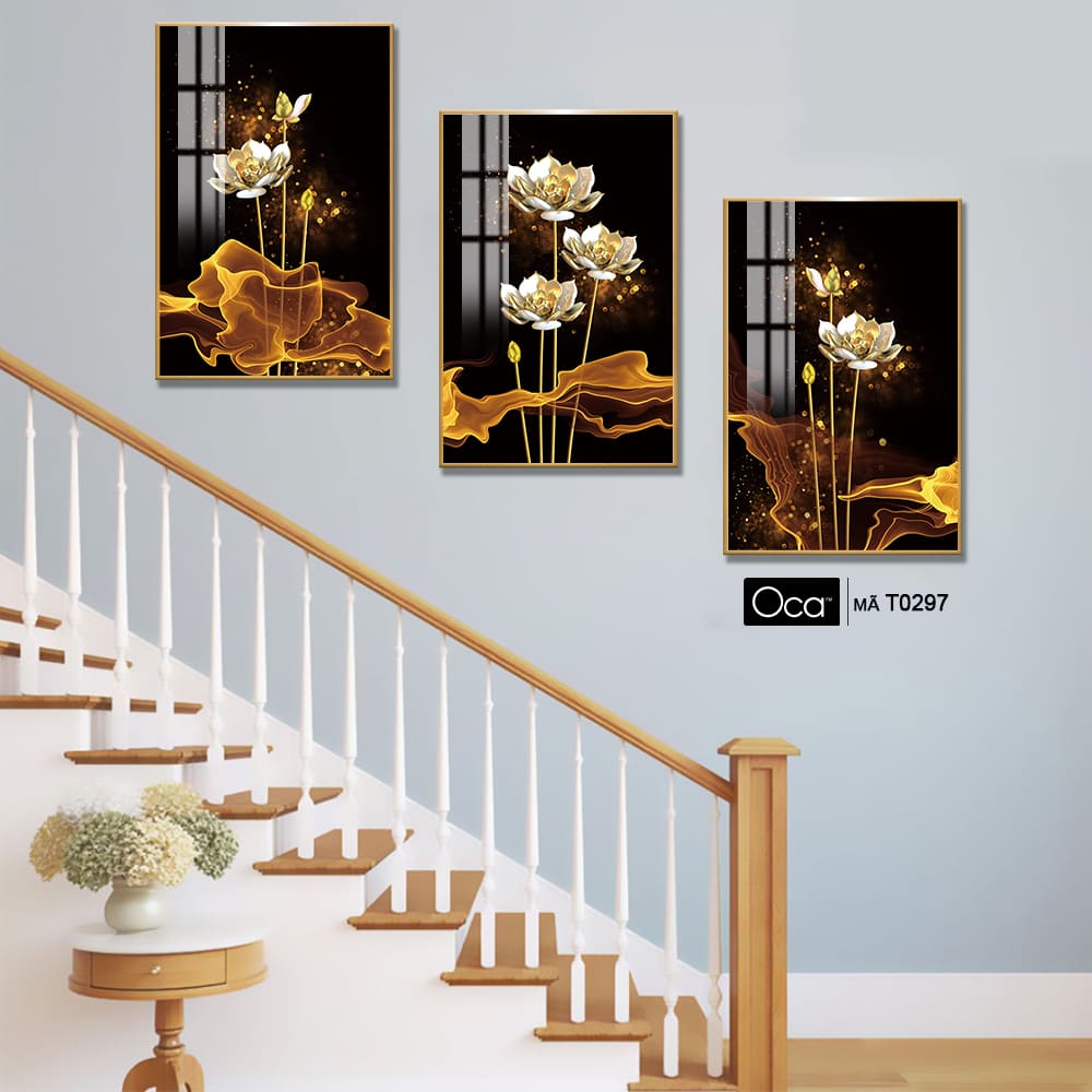 Hoa sen nghệ thuật | Bộ 3 tranh treo cầu thang | Mã T0297 | Oca - Ảnh 3