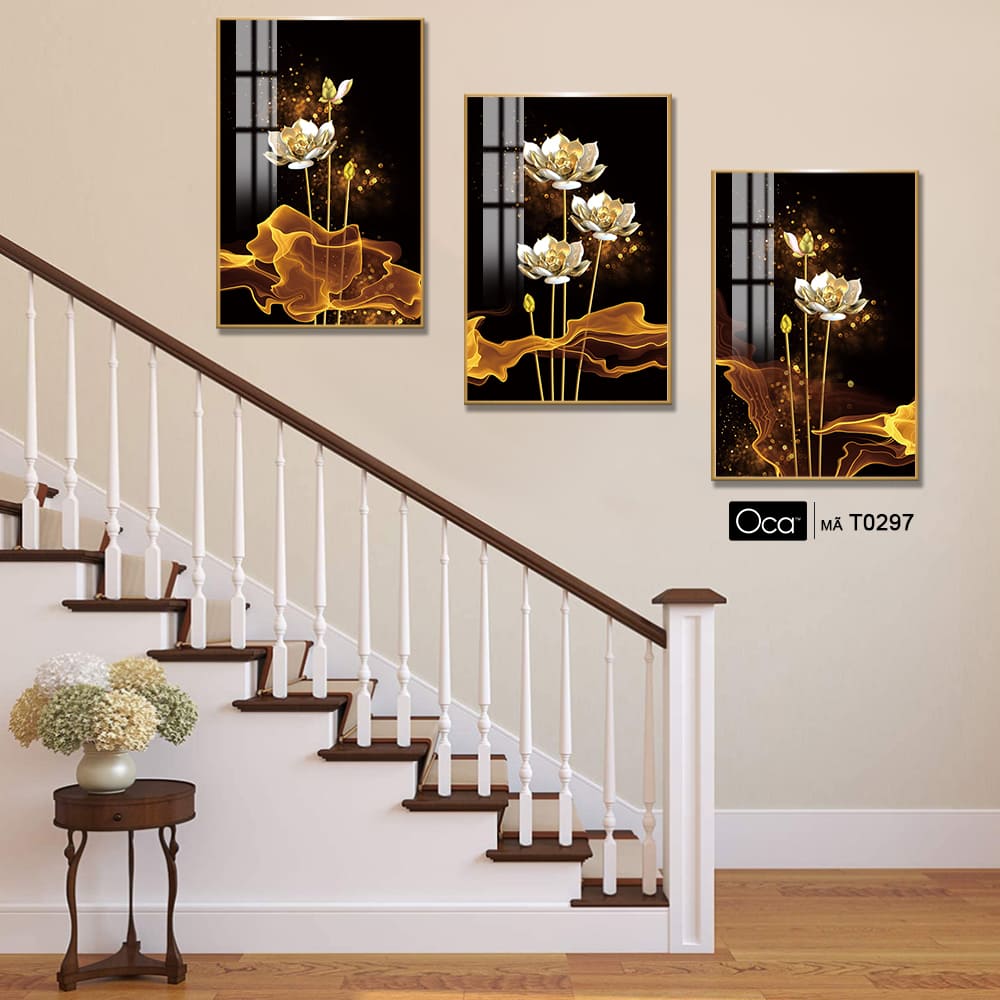 Hoa sen nghệ thuật | Bộ 3 tranh treo cầu thang | Mã T0297 | Oca - Ảnh 4