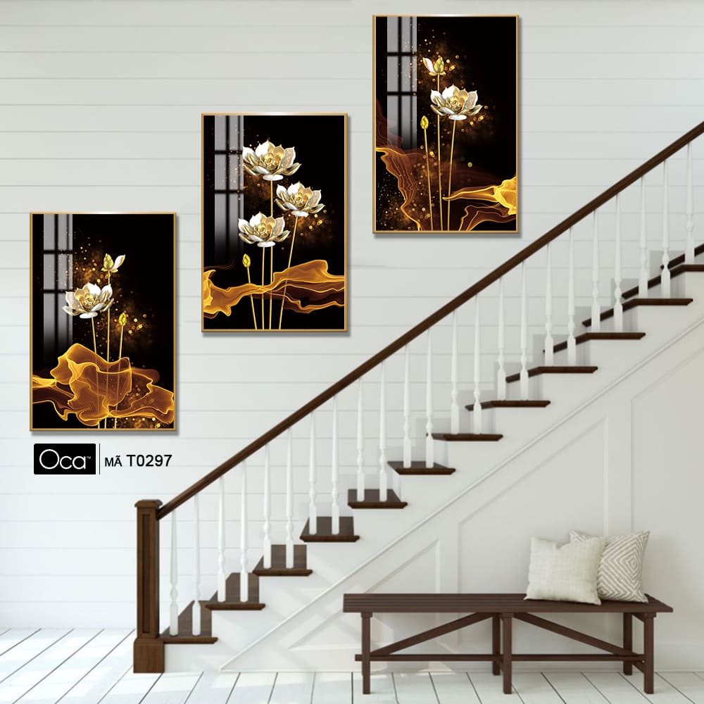 Hoa sen nghệ thuật | Bộ 3 tranh treo cầu thang | Mã T0297 | Oca - Ảnh 2