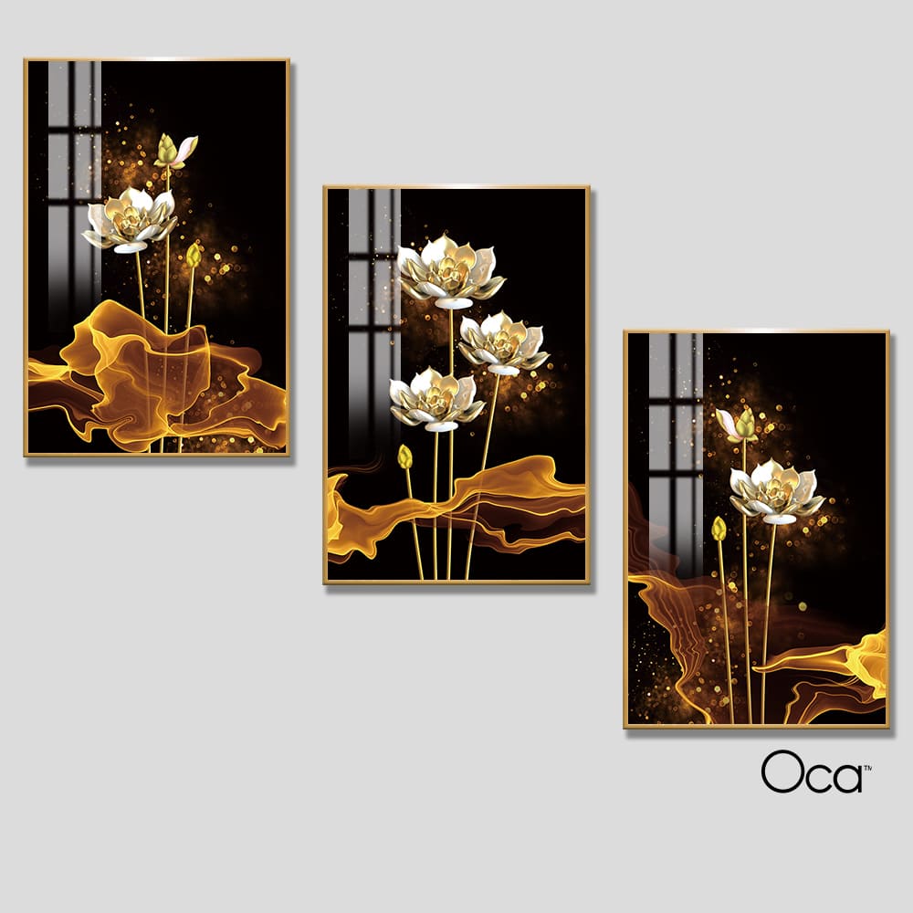 Hoa sen nghệ thuật | Bộ 3 tranh treo cầu thang | Mã T0297 | Oca