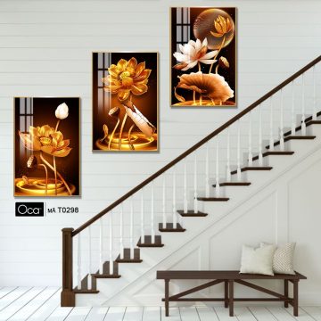Alternative view of Hoa sen trong trăng | Bộ 3 tranh treo cầu thang | Mã T0298 | Oca
