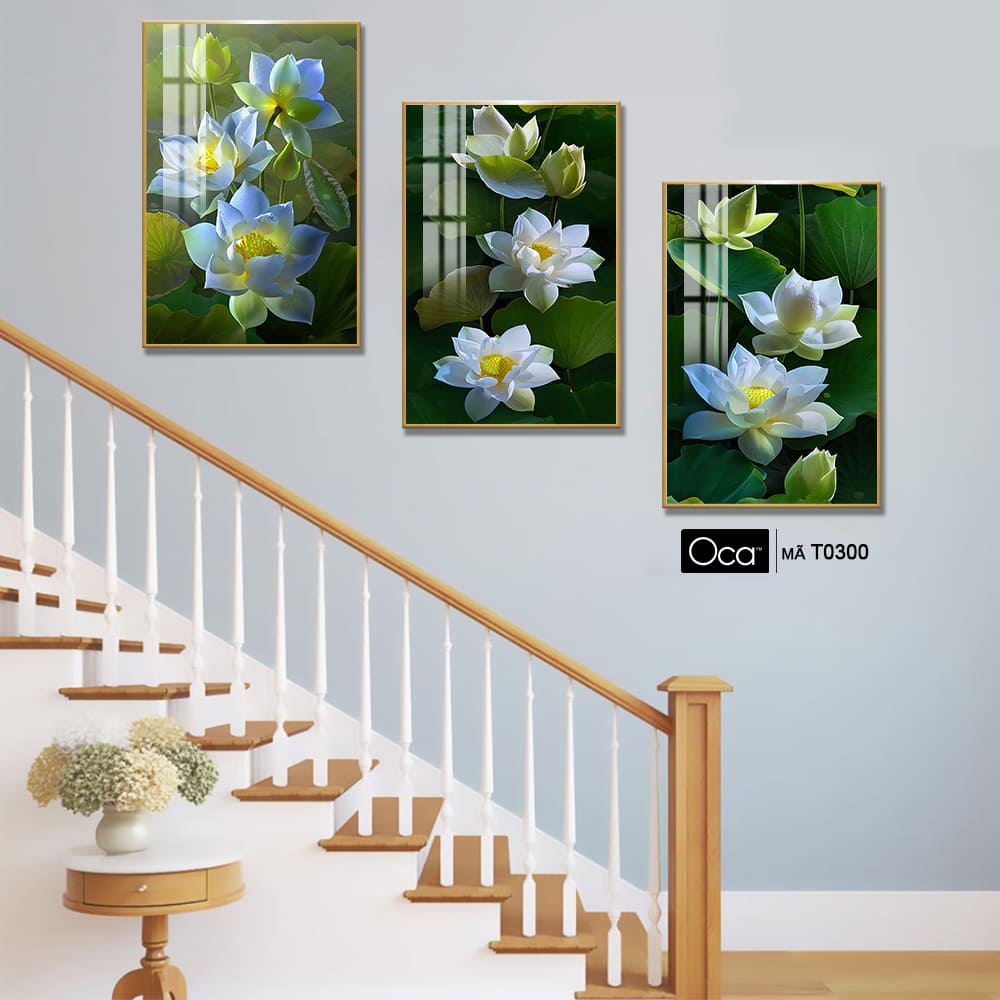 Hoa sen nghệ thuật | Bộ 3 tranh treo cầu thang | Mã T0300 | Oca - Ảnh 4