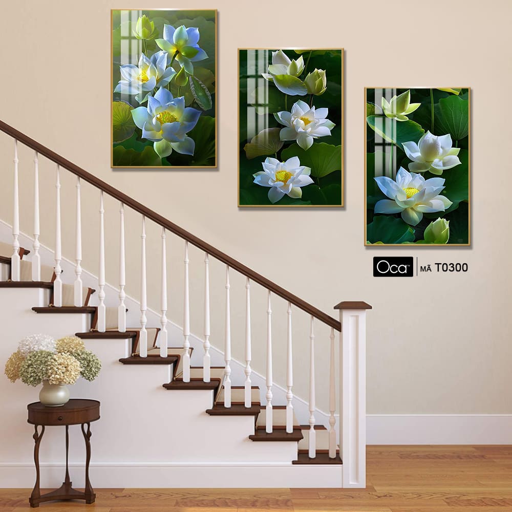 Hoa sen nghệ thuật | Bộ 3 tranh treo cầu thang | Mã T0300 | Oca - Ảnh 3