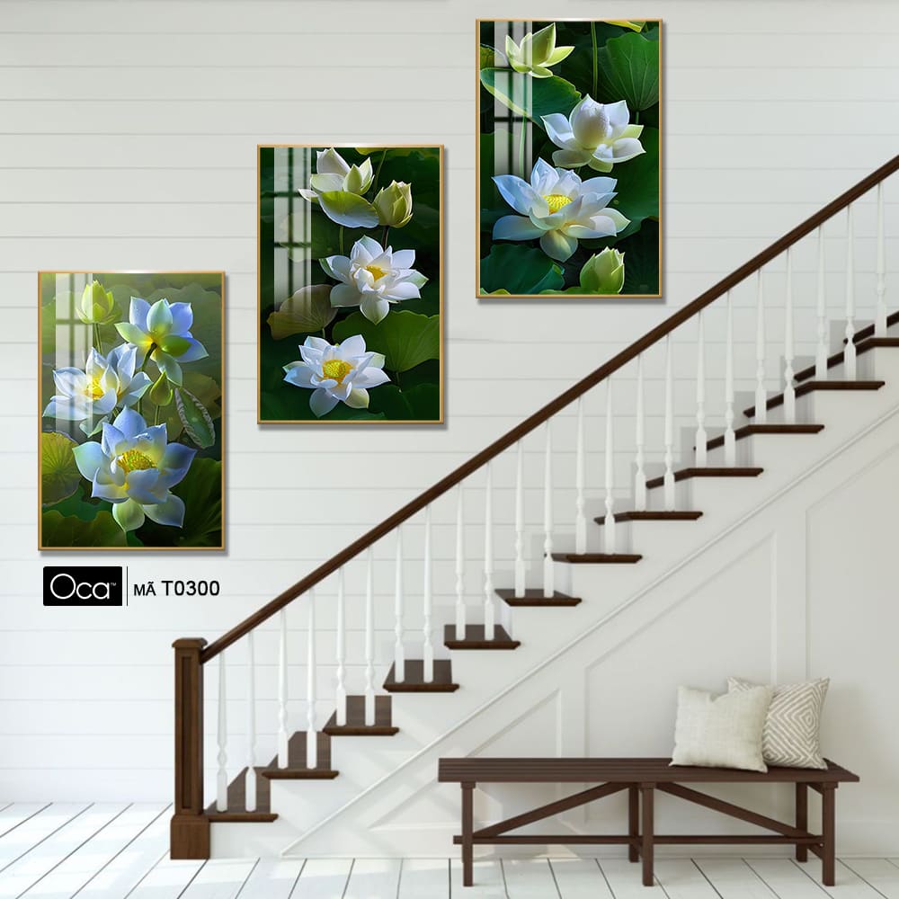 Hoa sen nghệ thuật | Bộ 3 tranh treo cầu thang | Mã T0300 | Oca - Ảnh 2