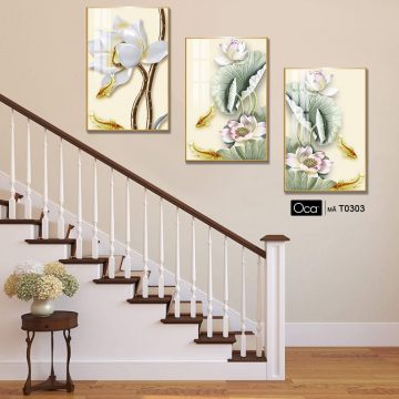 Alternative view of Hoa sen trong đầm | Bộ 3 tranh treo cầu thang | Mã T0303 | Oca