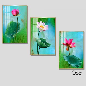 Hoa sen trong đầm | Bộ 3 tranh treo cầu thang | Mã T0305 | Oca