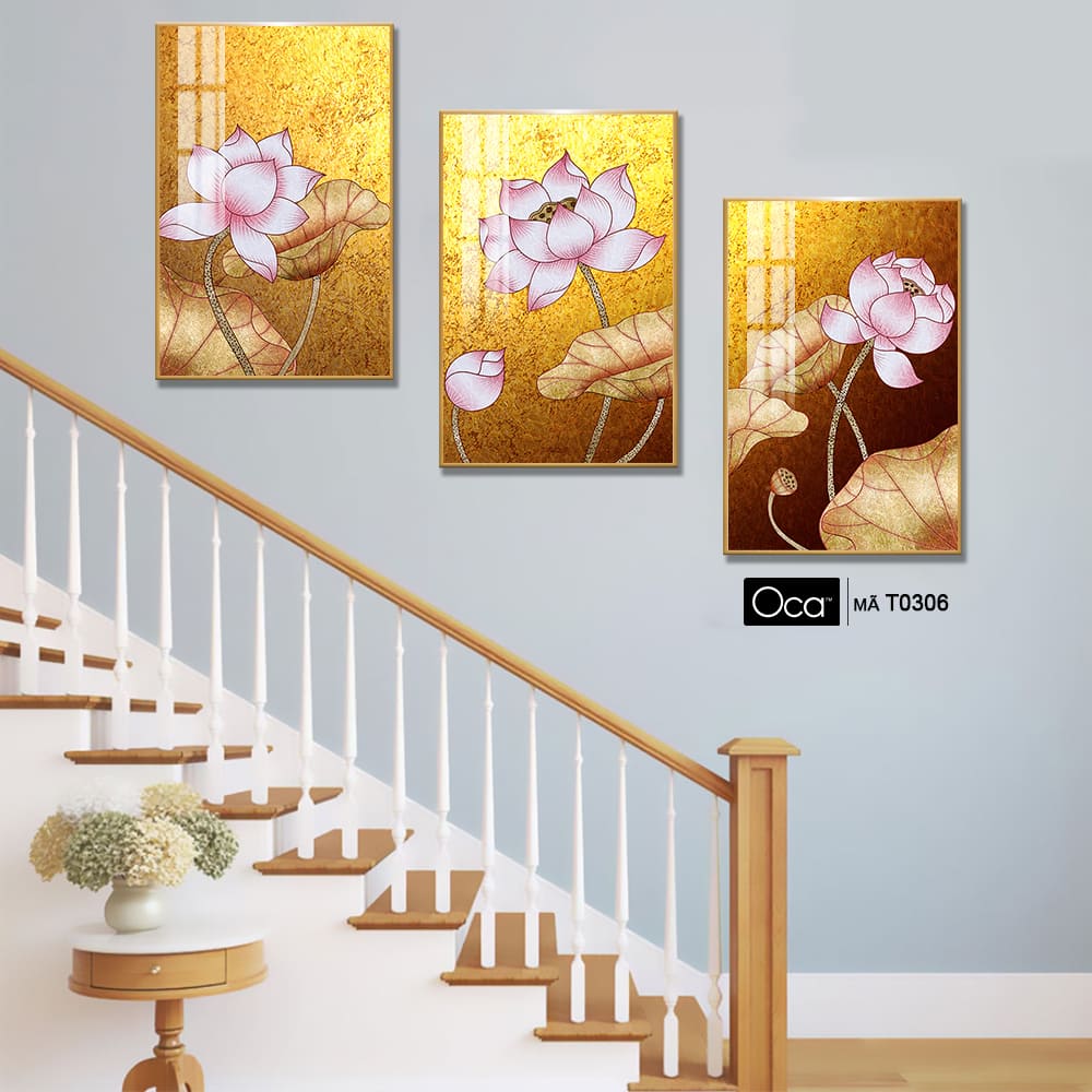 Hoa sen nghệ thuật | Bộ 3 tranh treo cầu thang | Mã T0306 | Oca - Ảnh 3
