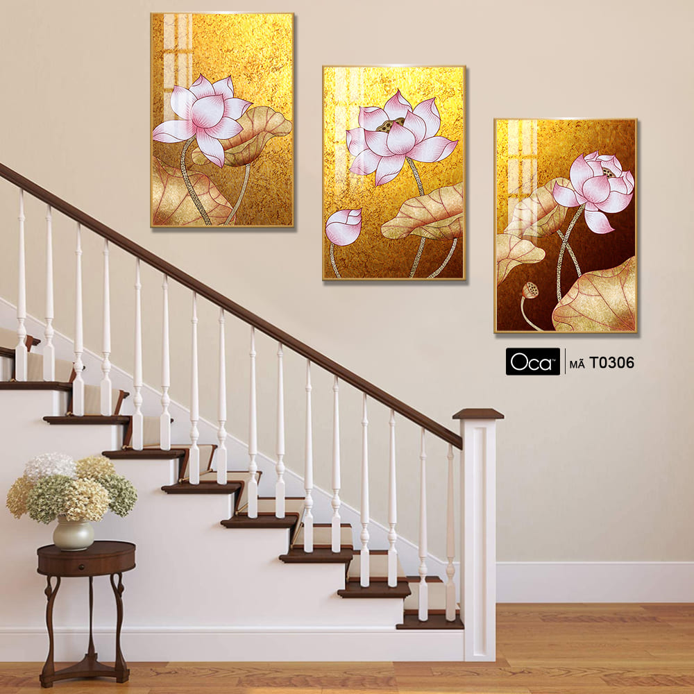 Hoa sen nghệ thuật | Bộ 3 tranh treo cầu thang | Mã T0306 | Oca - Ảnh 4