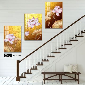 Alternative view of Hoa sen nghệ thuật | Bộ 3 tranh treo cầu thang | Mã T0306 | Oca