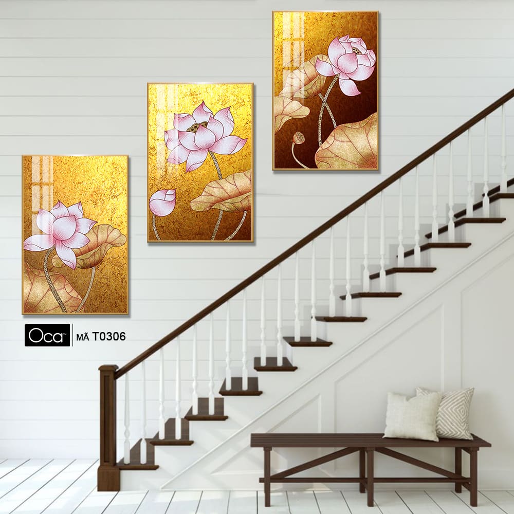 Hoa sen nghệ thuật | Bộ 3 tranh treo cầu thang | Mã T0306 | Oca - Ảnh 2