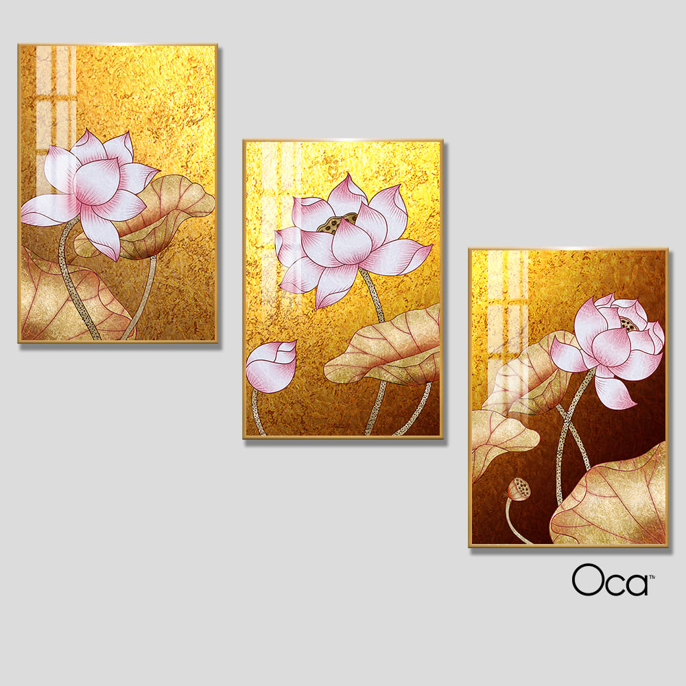 Hoa sen nghệ thuật | Bộ 3 tranh treo cầu thang | Mã T0306 | Oca