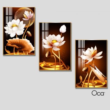 Hoa sen trong trăng | Bộ 3 tranh treo cầu thang | Mã T0307 | Oca