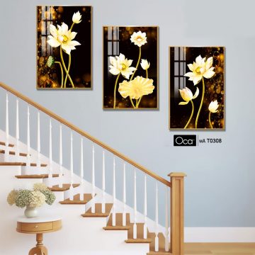 Alternative view of Hoa sen nghệ thuật | Bộ 3 tranh treo cầu thang | Mã T0308 | Oca